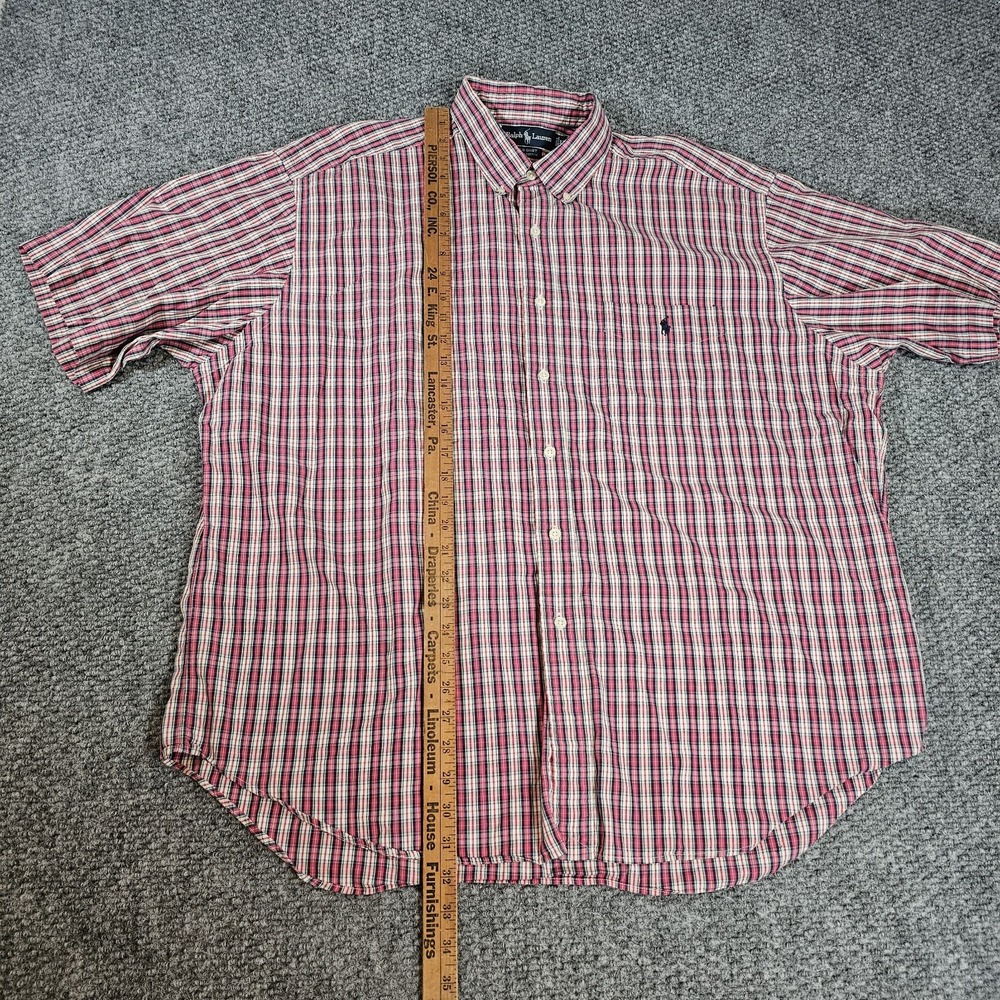 Polo Ralph Lauren BIG SHIRT Short Sleeve Button-Up XL Red Plaid Classic Logo - Picture 5 of 7